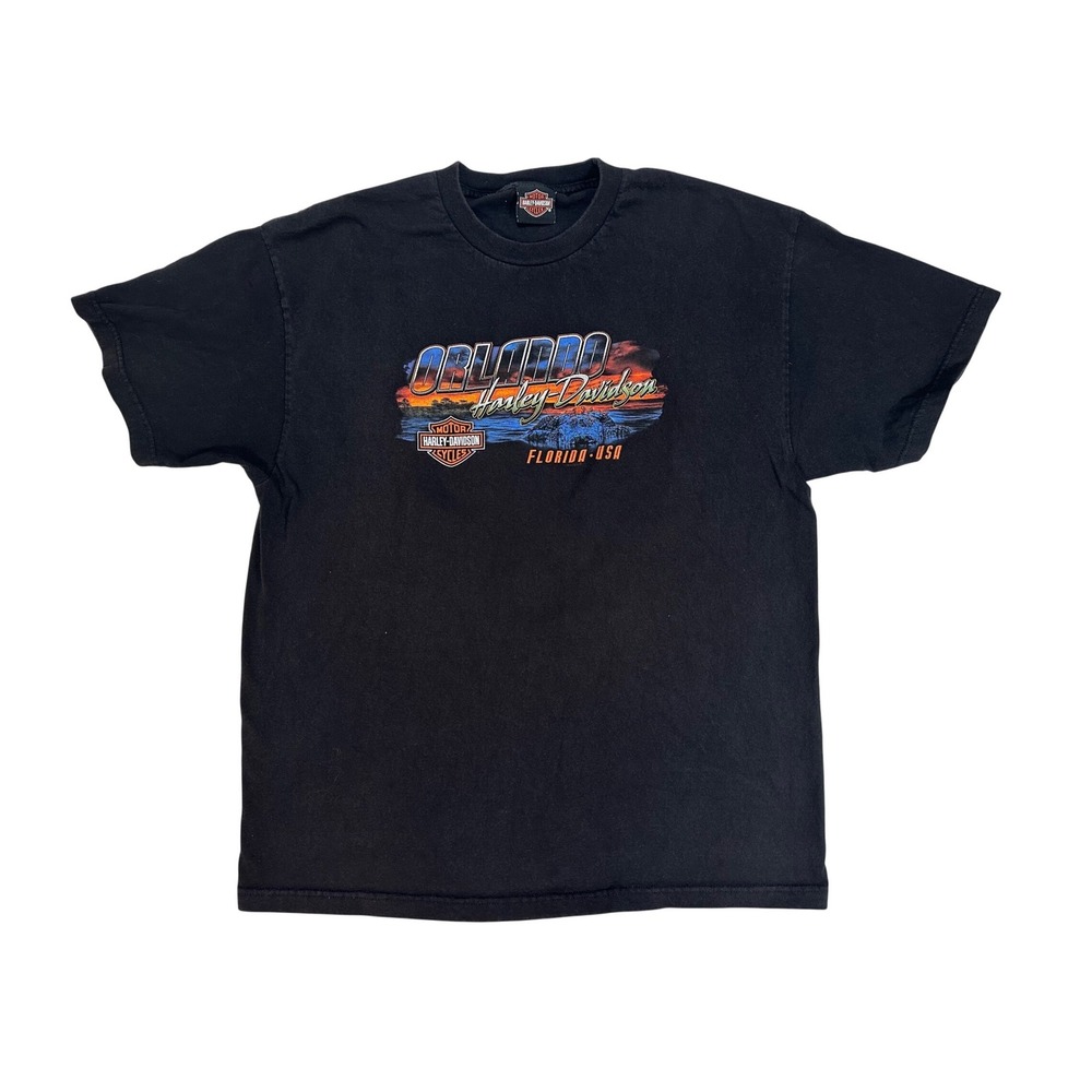 Harley Davidson Orlando Florida Alligator Graphic Black T-Shirt Mens size L/XL‎